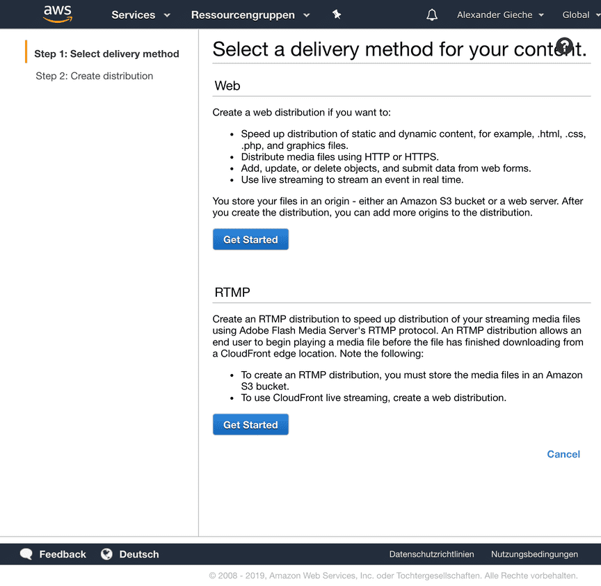 CloudFront Create Distribution Step 1