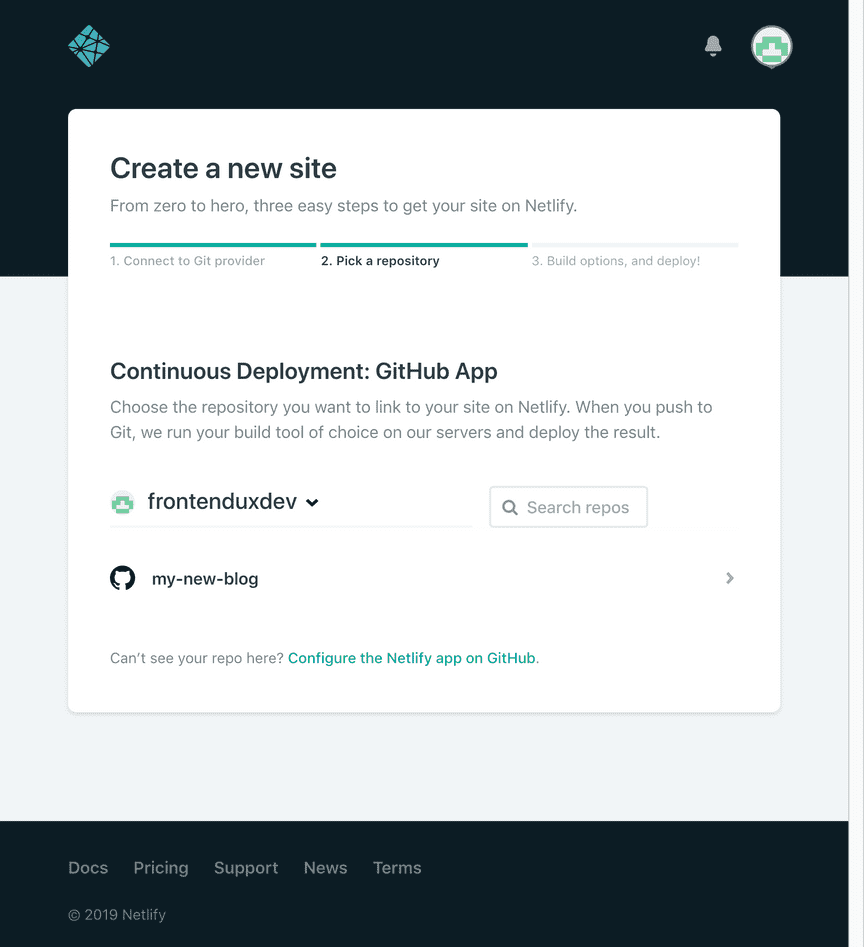 Step 2 connect netlify to github